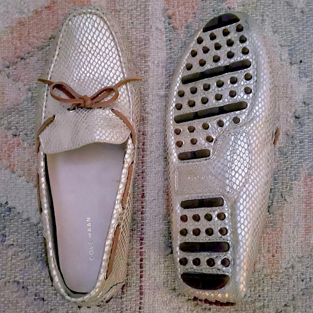 Cole Haan Loafers Size 11. Light gold silver color. Excellent condition!
